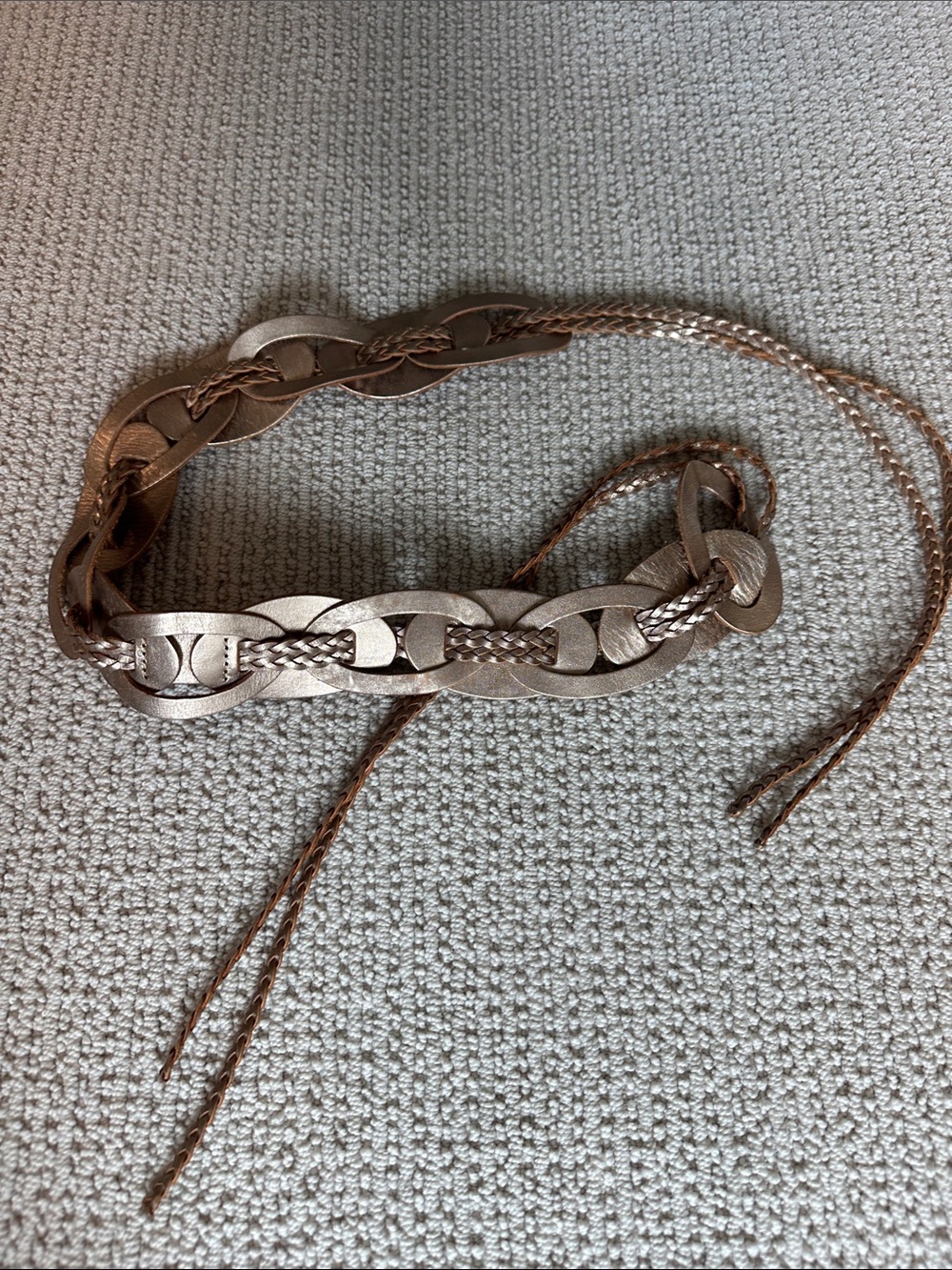 Anthropologie Braided Leather Waist Belt - Metallic Rose Gold
